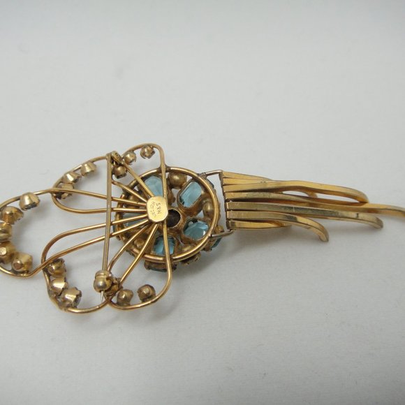 Vtg 12K GF Aqua Rhinestone Pin Pendant Earring M&S - Picture 6 of 10